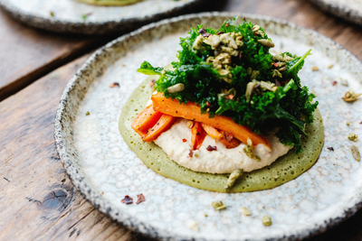 Beyond Green Pancakes with Winter Roots and Omega Hummus